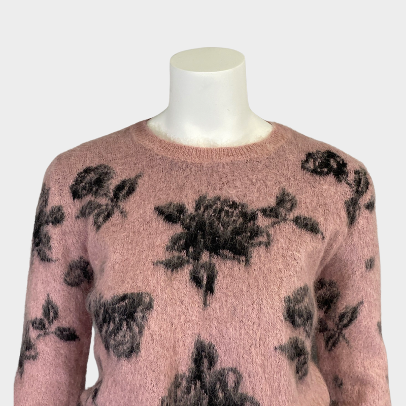 Red Valentino women's pink knit jumper with black floral print