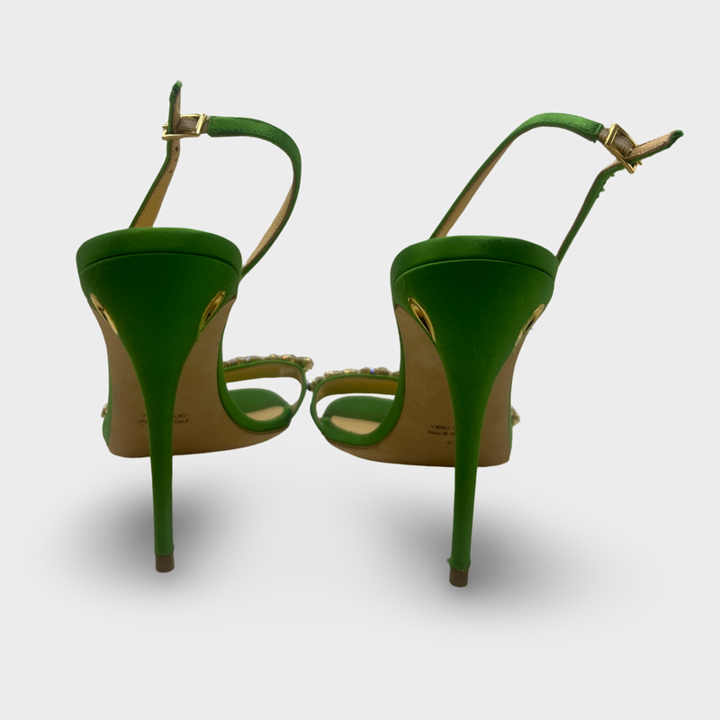Jennifer Chamandi Green Satin Sandal Heels – Loop Generation