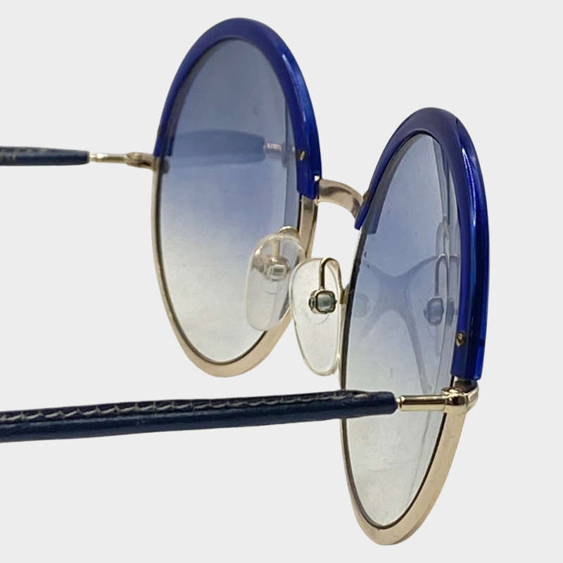 Cutler & Gross women's blue and gold round sunglasses
