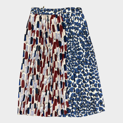 Prada women's blue and red lipstick print pleated maxi skirt