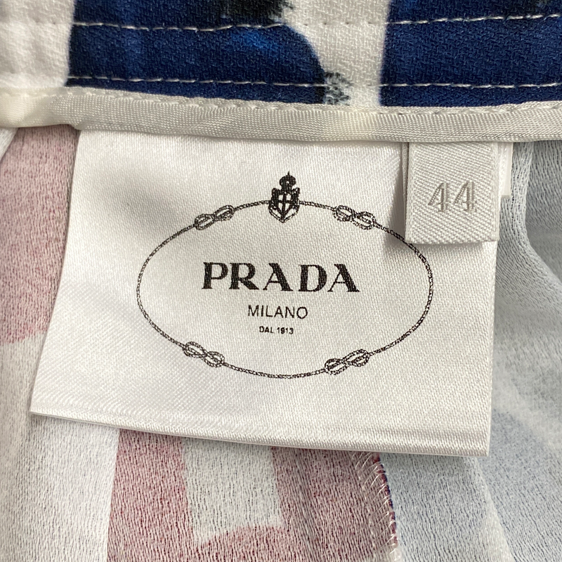 Prada women's blue and red lipstick print pleated maxi skirt