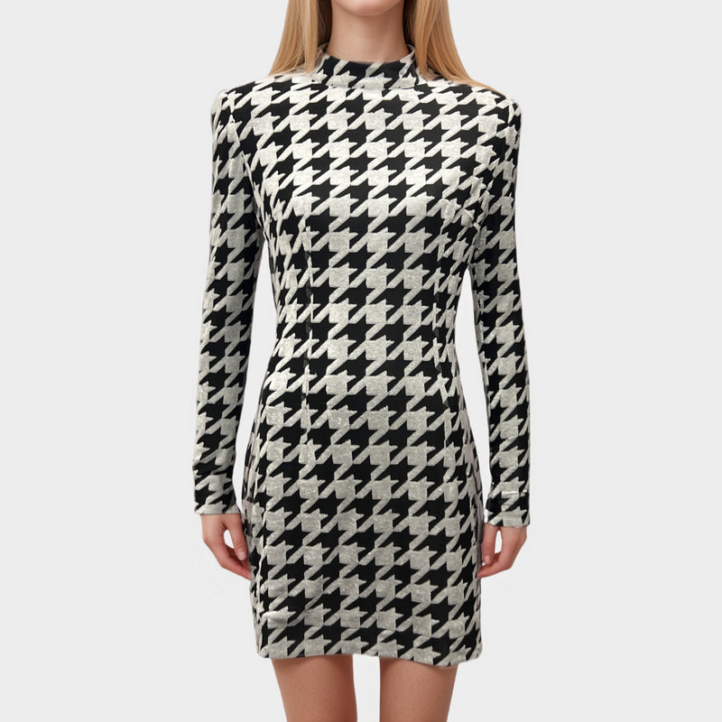 Balmain Women's Houndstooth Black and White Mini Dress