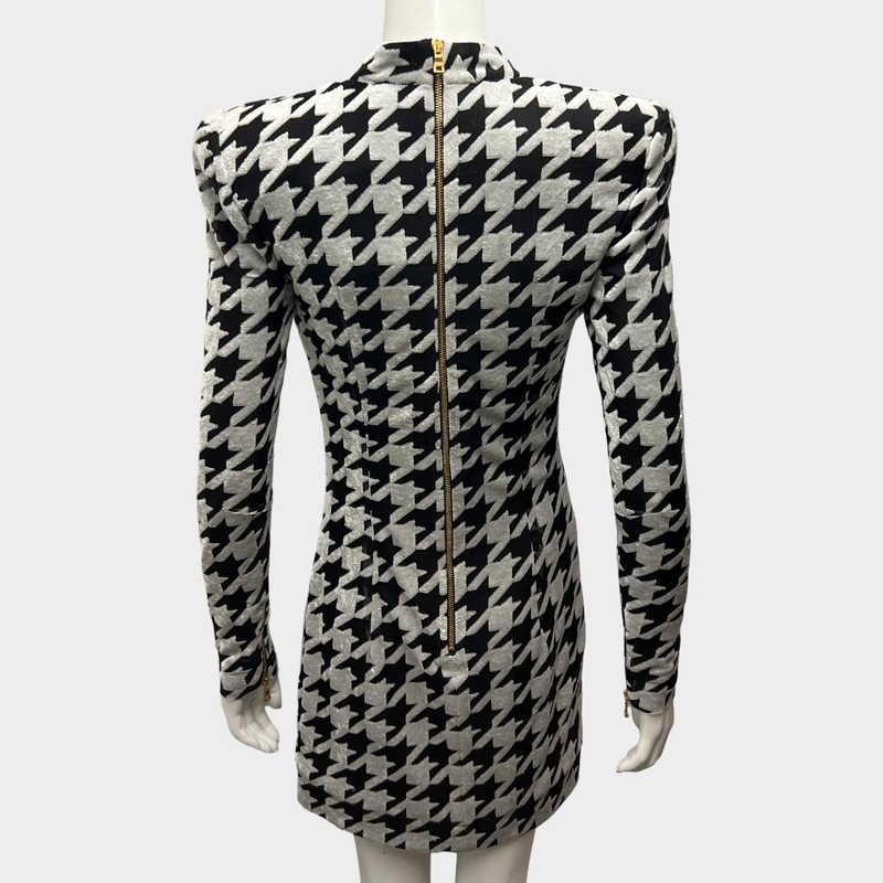 Balmain Women's Houndstooth Black and White Mini Dress