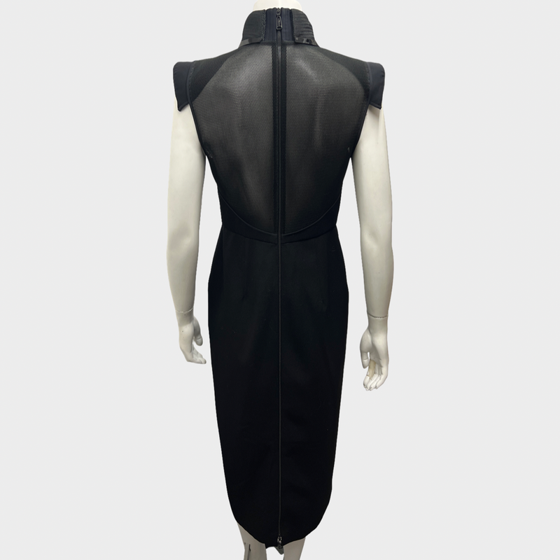 Fendi Women's Collared Black Wool and Mesh Midi Dress
