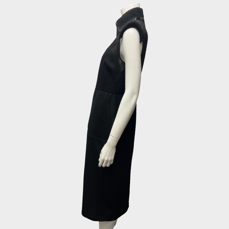 Fendi Women's Collared Black Wool and Mesh Midi Dress