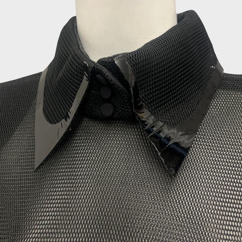 Fendi Women's Collared Black Wool and Mesh Midi Dress