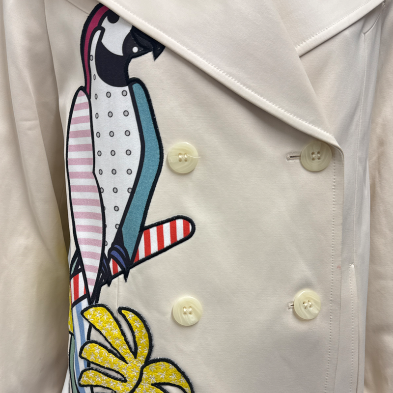 Mira Mikati Women's Beige with multicolour bird detail Trench Coat