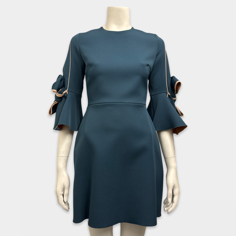 Roksanda Women's Teal Dress With Bell Sleeves And Bows