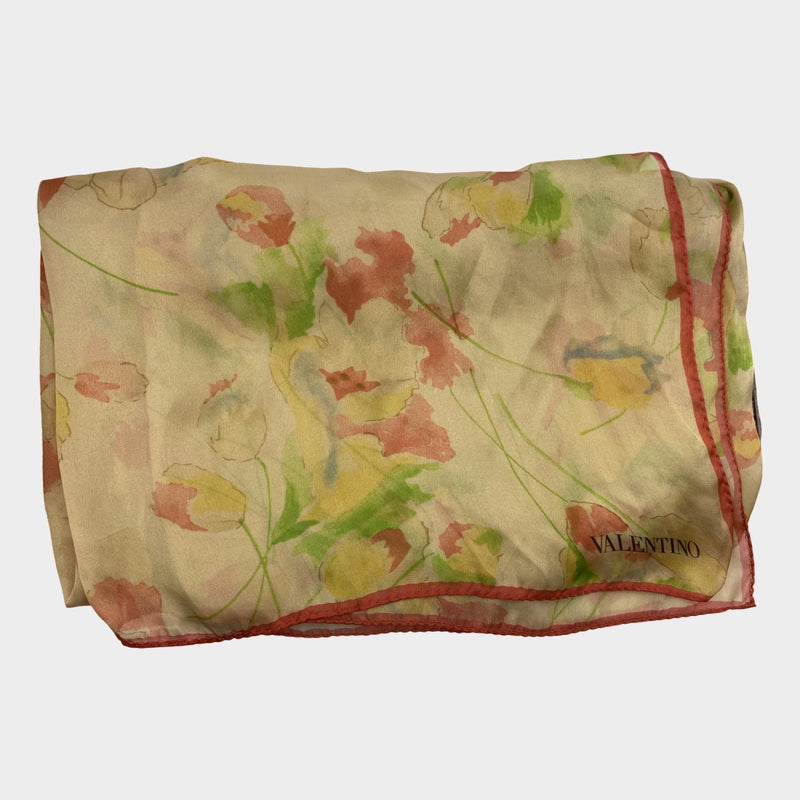 Valentino women's pink-tone watercolour floral theme silk scarf