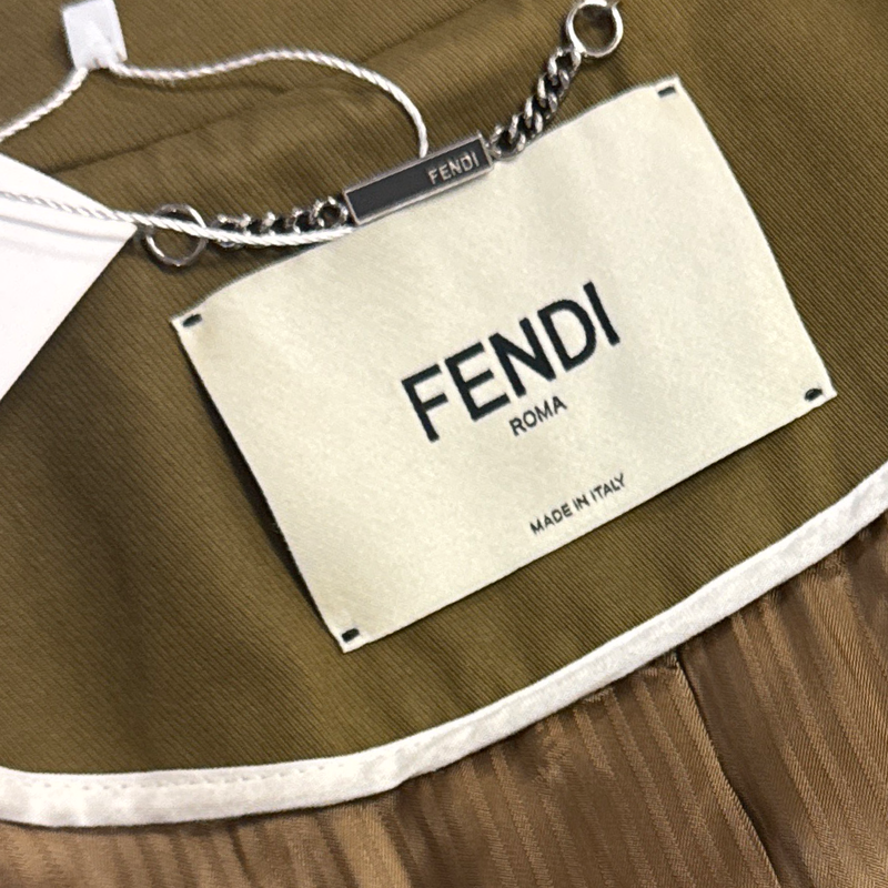 Fendi Women's Khaki Trench Coat with leather belt and pockets
