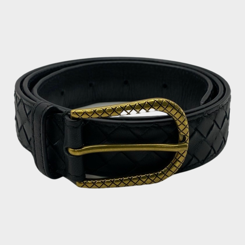 Bottega Veneta women's black intrecciato leather belt