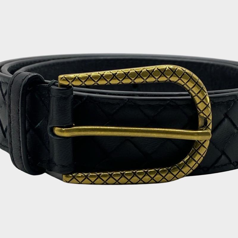 Bottega Veneta women's black intrecciato leather belt