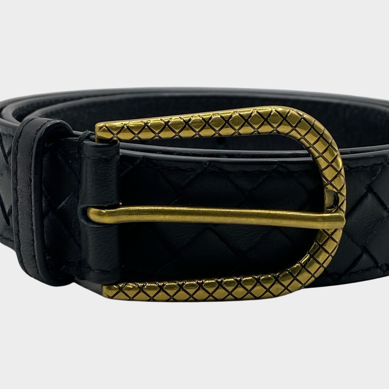 Bottega Veneta women's black intrecciato leather belt