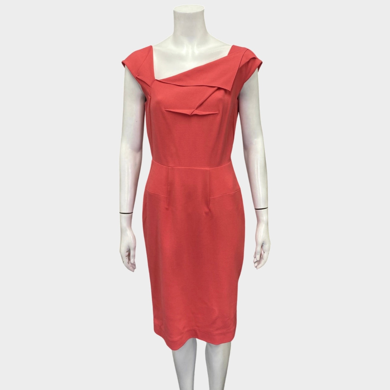 Roland Mouret coral pink asymmetrical neckline mid-length dress Loop Generation Roland Mouret coral pink asymmetrical neckline mid-length dress Loop Generation