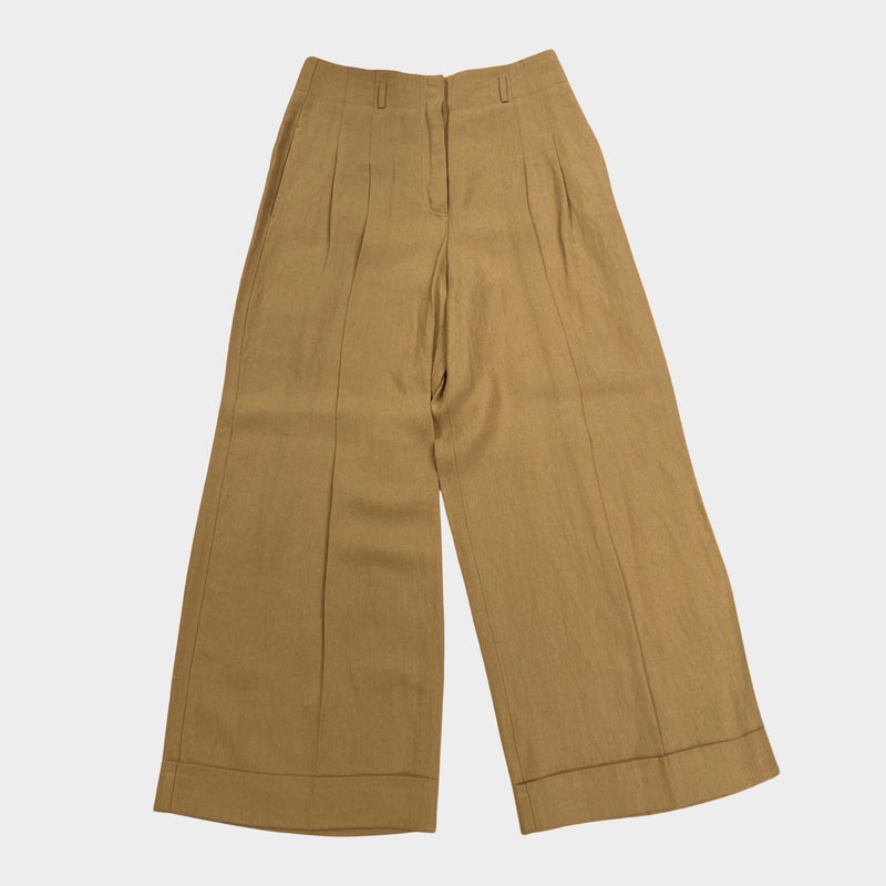 Loro Piana women's sand-coloured linen trousers