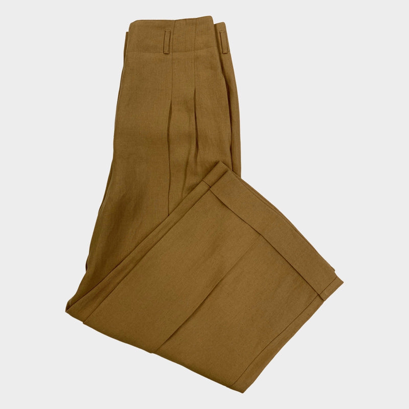 Loro Piana women's sand-coloured linen trousers