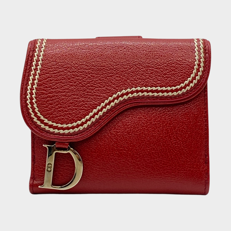 Christian Dior vintage women's red leather saddle wallet