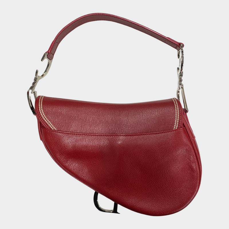 Christian Dior vintage red leather Saddle handbag