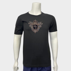 Dolce & Gabbana men's black cotton t-shirt with beaded logo