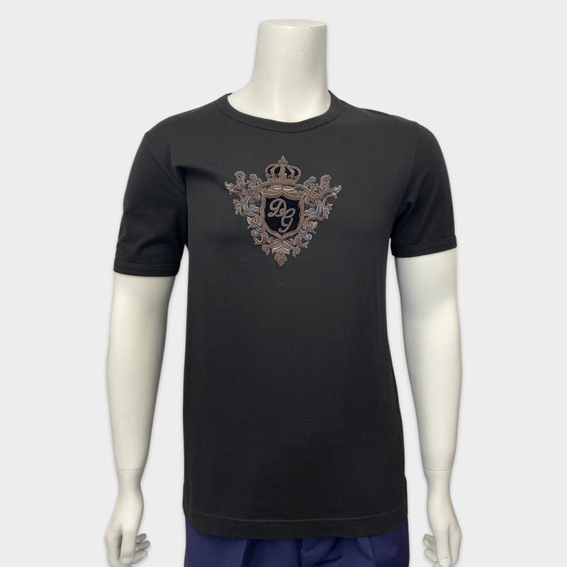 Dolce & Gabbana men's black cotton t-shirt with beaded logo