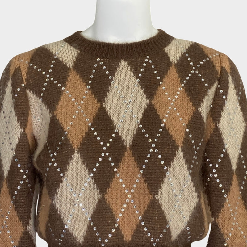 Alessandra Rich women's brown mohair cropped jumper