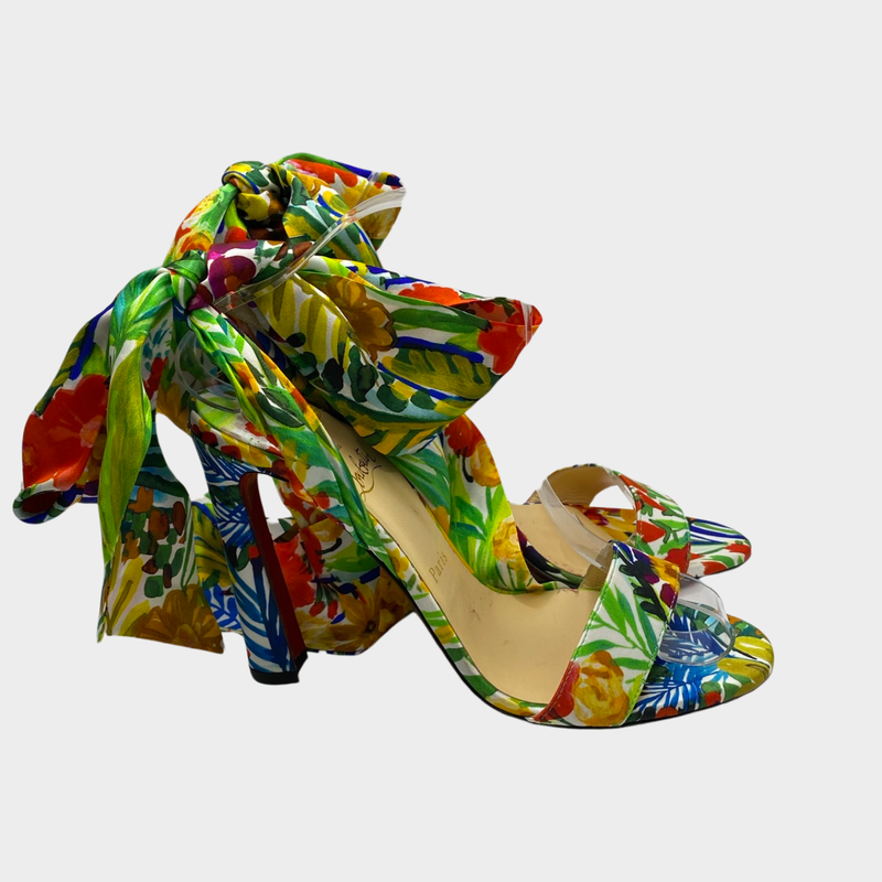 Christian Louboutin multicolour floral print satin Crosse du Desert sandal heels