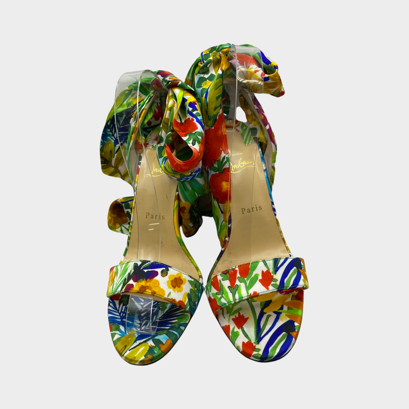 Christian Louboutin multicolour floral print satin Crosse du Desert sandal heels