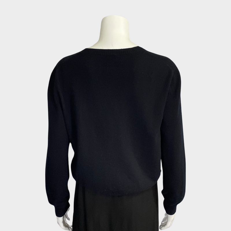 Prada women's black cashmere blend jumper with ecru logo