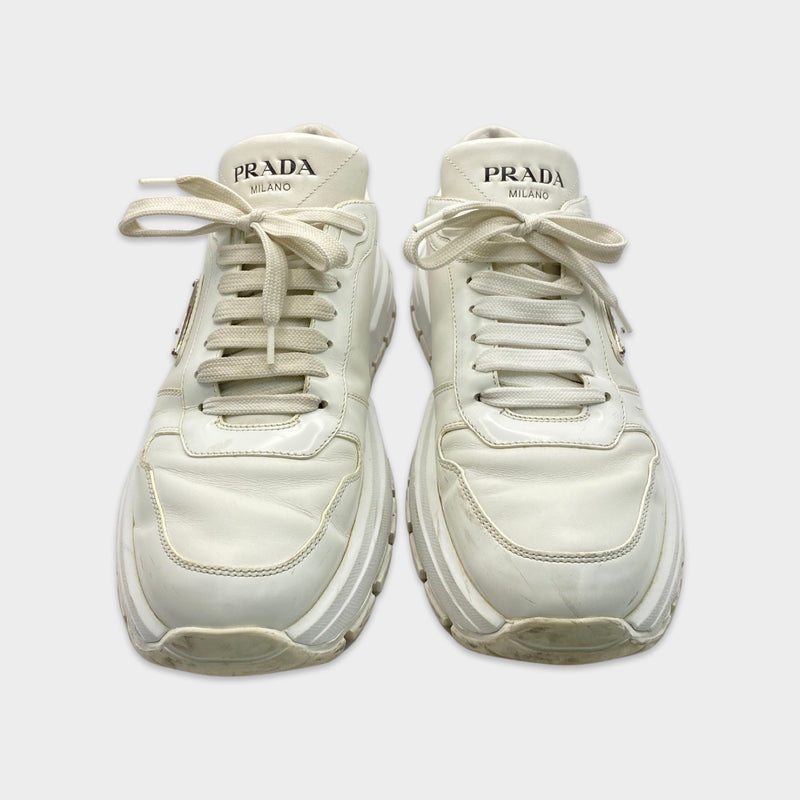 Prada women's white triangle logo sneakers