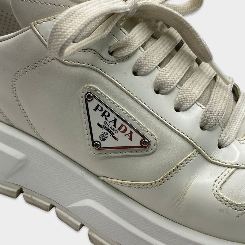 Prada women's white triangle logo sneakers