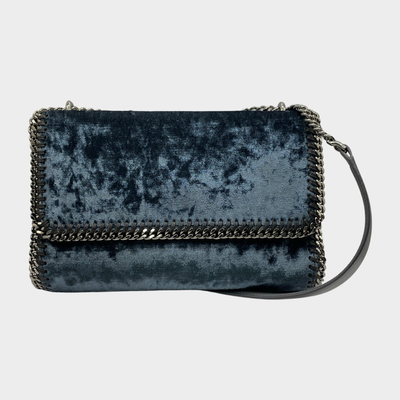 Stella McCartney blue and silver velvet falabella crossbody bag