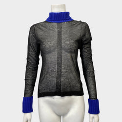 Maison Margiela women's black sheer turtleneck wit cobalt blue details