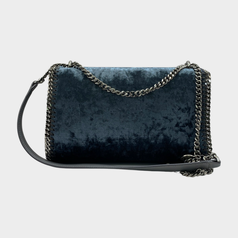 Stella McCartney blue and silver velvet falabella crossbody bag