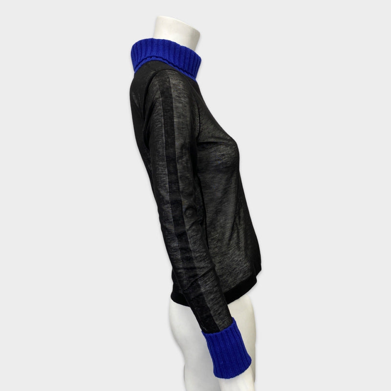 Maison Margiela women's black sheer turtleneck wit cobalt blue details