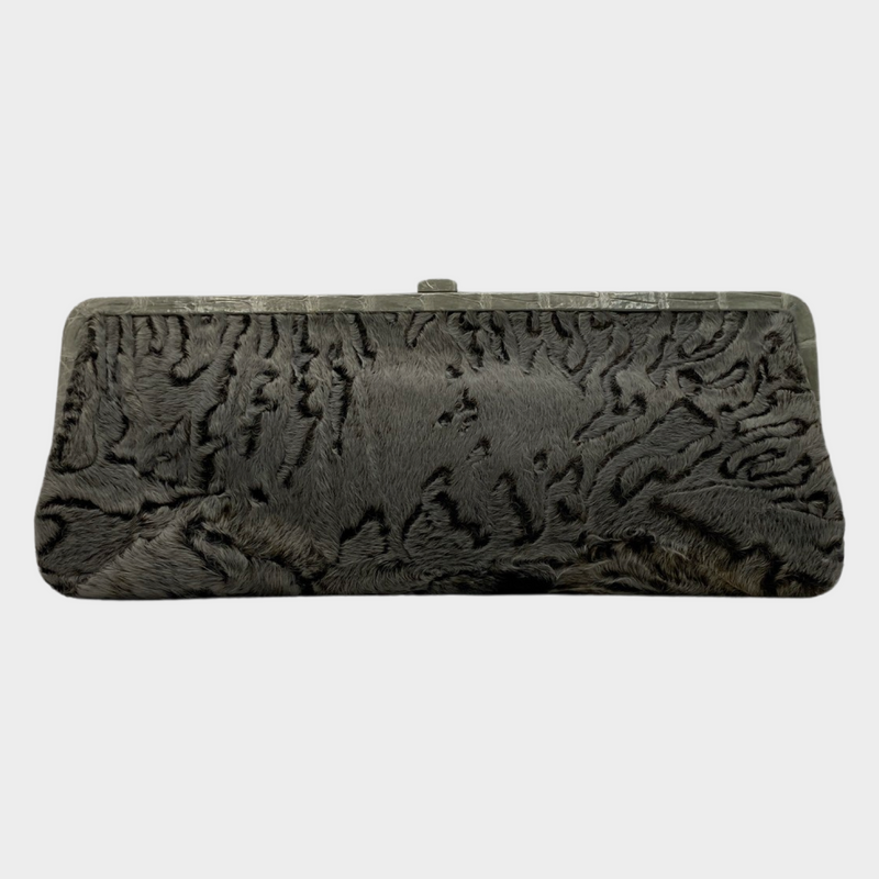 Nancy Gonzalez grey crocodile and fur clutch bag