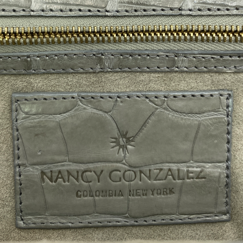 Nancy Gonzalez grey crocodile and fur clutch bag