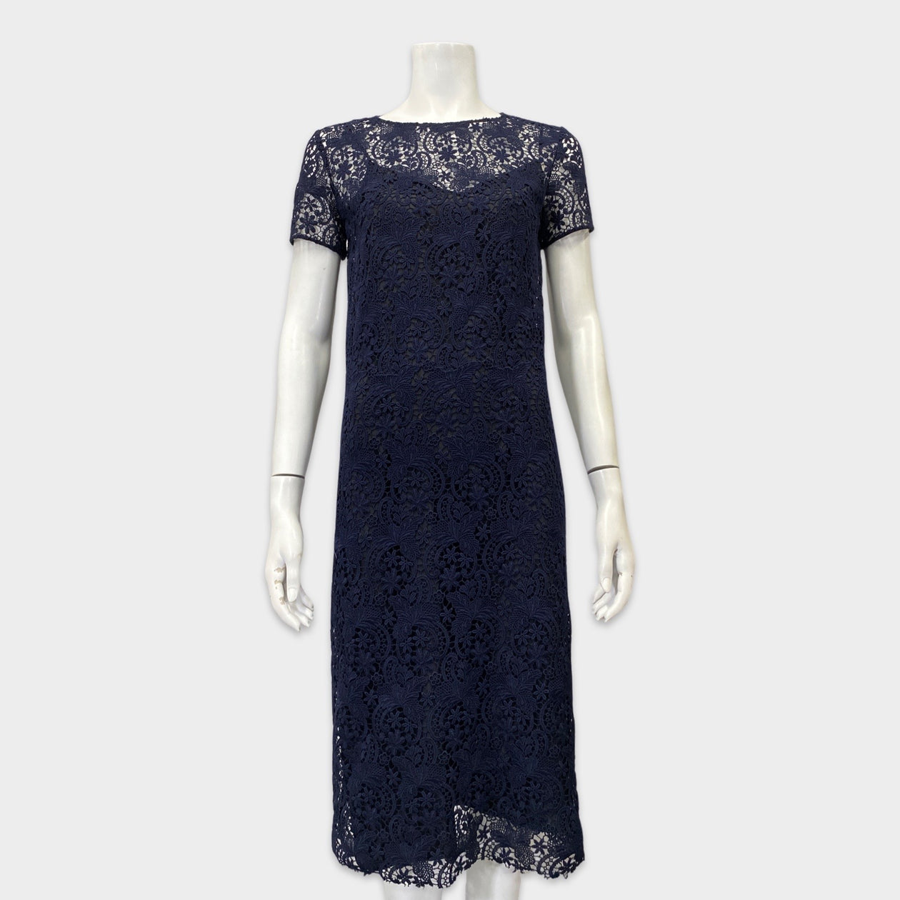 nina ricci lace dress Nina Ricci knee-length navy lace dress – Loop Generation