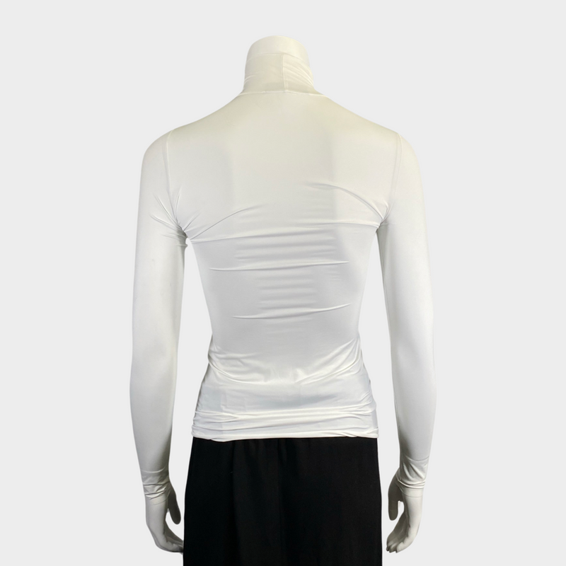 Prada women's white turtleneck with triangle logo