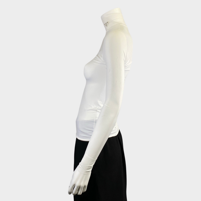 Prada women's white turtleneck with triangle logo