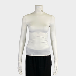 Prada women's white turtleneck with triangle logo