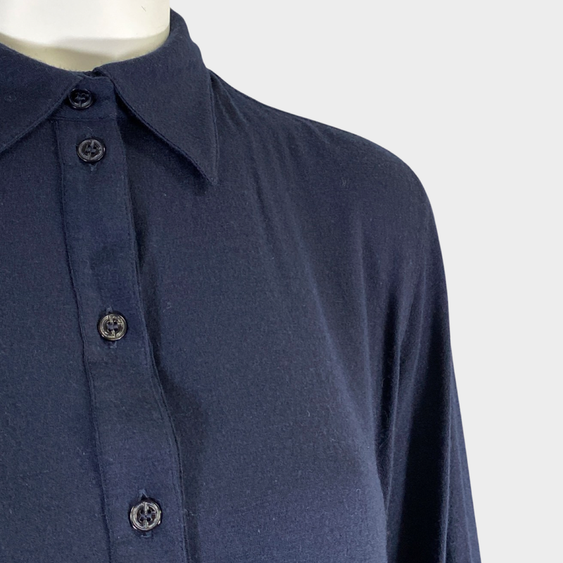 Giorgio Armani women's navy cashmere shirt with collar