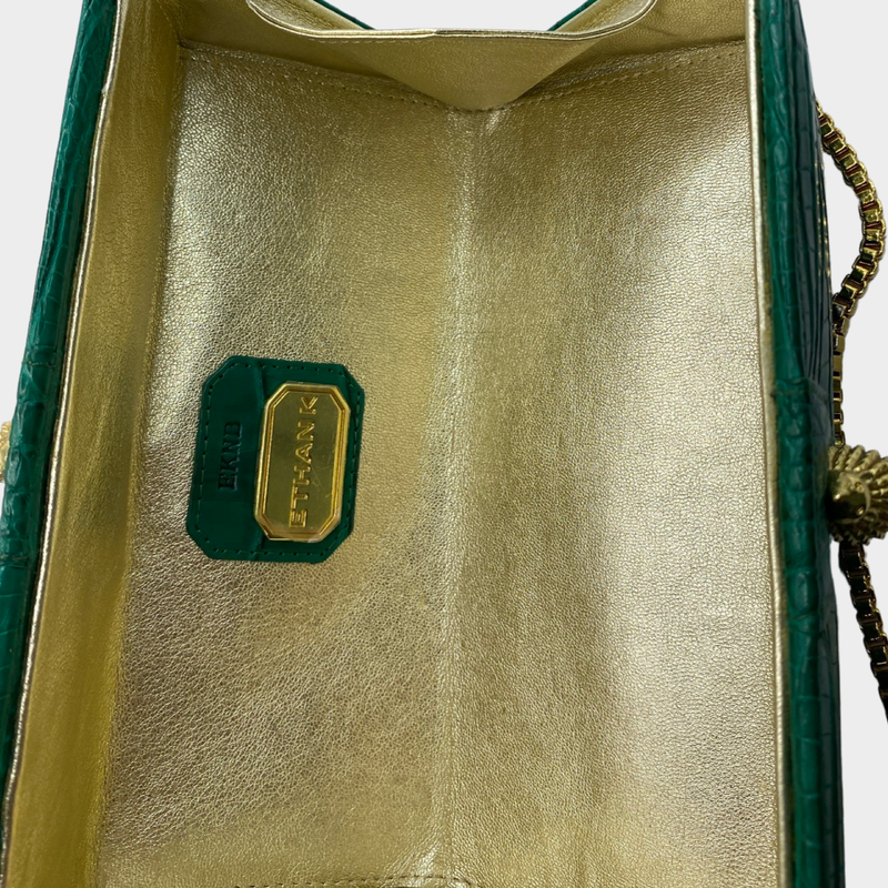 Ethan K green crocodile crossbody bag with removable strap