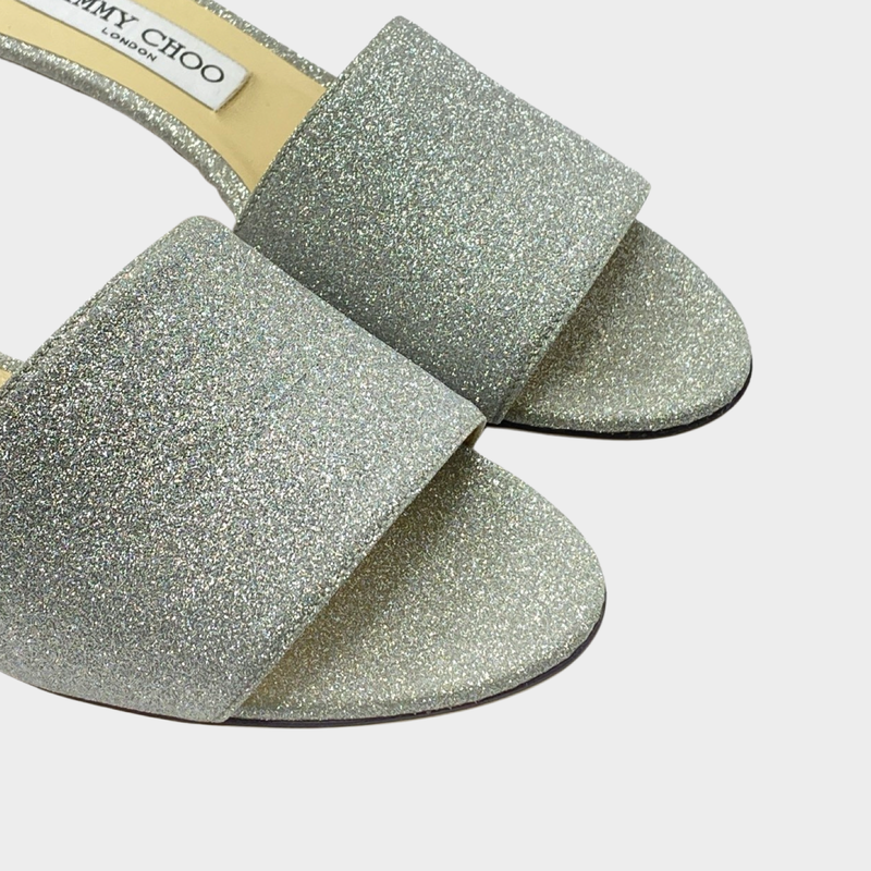 Jimmy Choo silver glitter mules