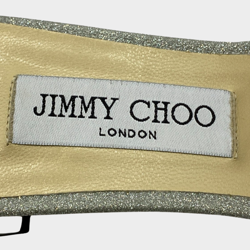 Jimmy Choo silver glitter mules