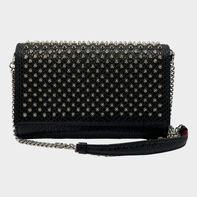 Christian Louboutin black and silver Paloma leather clutch on chain