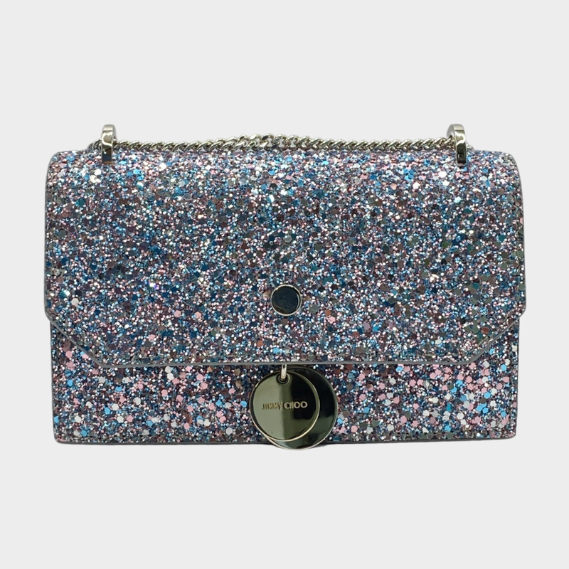 Jimmy Choo women's blue and pink glitter small crossbody bag