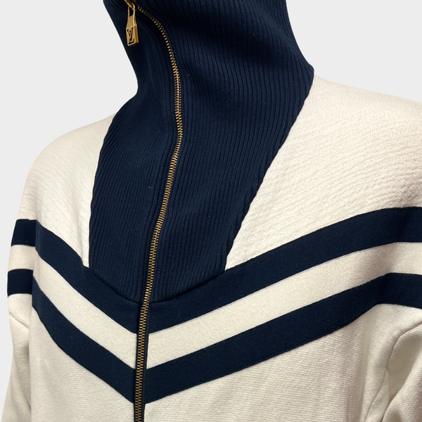 Louis Vuitton Men's Sailor White and Navy Knitted Cotton Zip Up Jacket