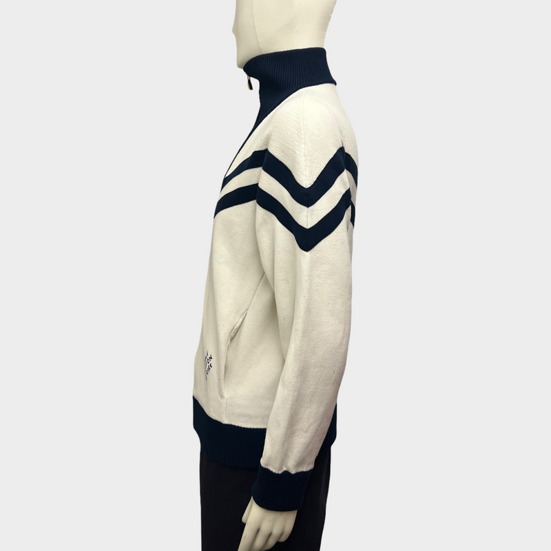 Louis Vuitton Men's Sailor White and Navy Knitted Cotton Zip Up Jacket