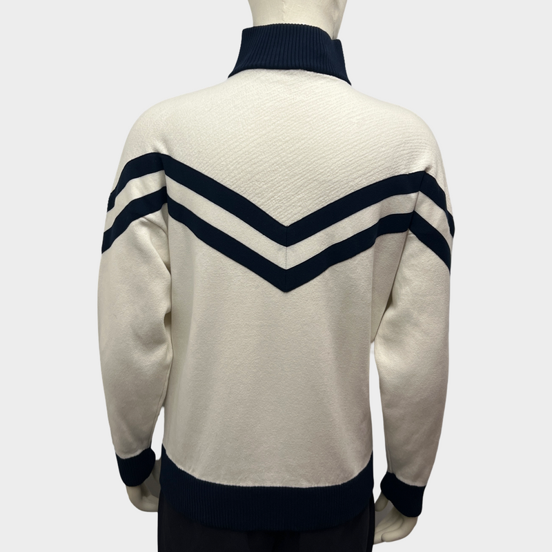 Louis Vuitton Men's Sailor White and Navy Knitted Cotton Zip Up Jacket