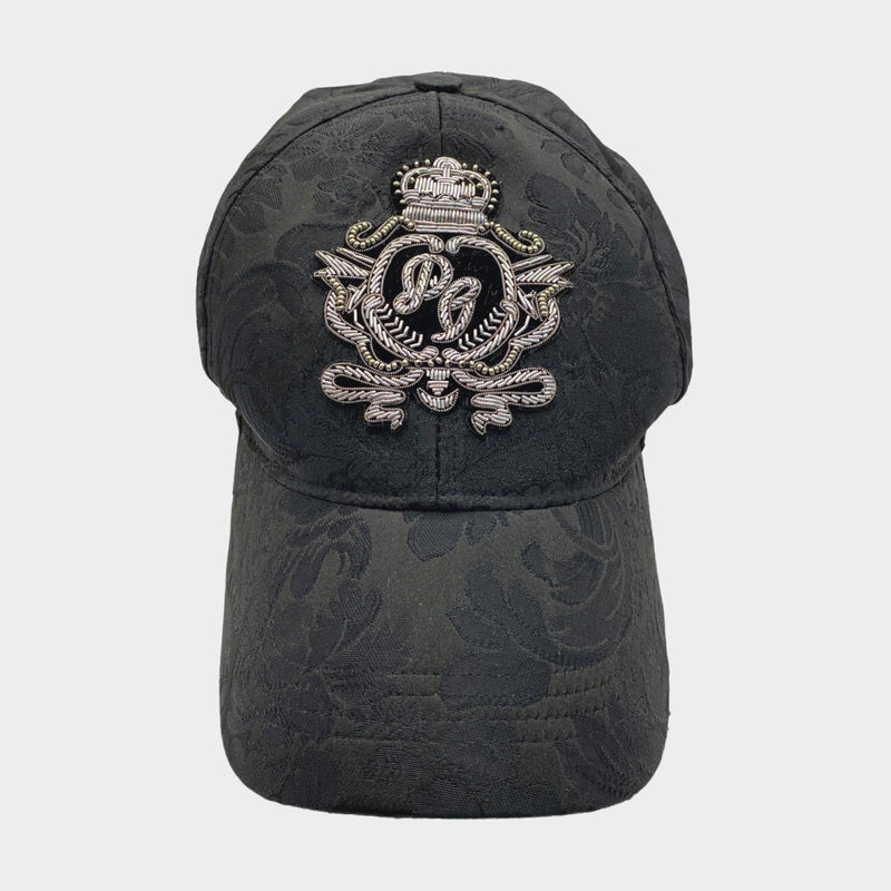 Dolce&Gabbana men's black jacquard cap with logo and crown embroidery
